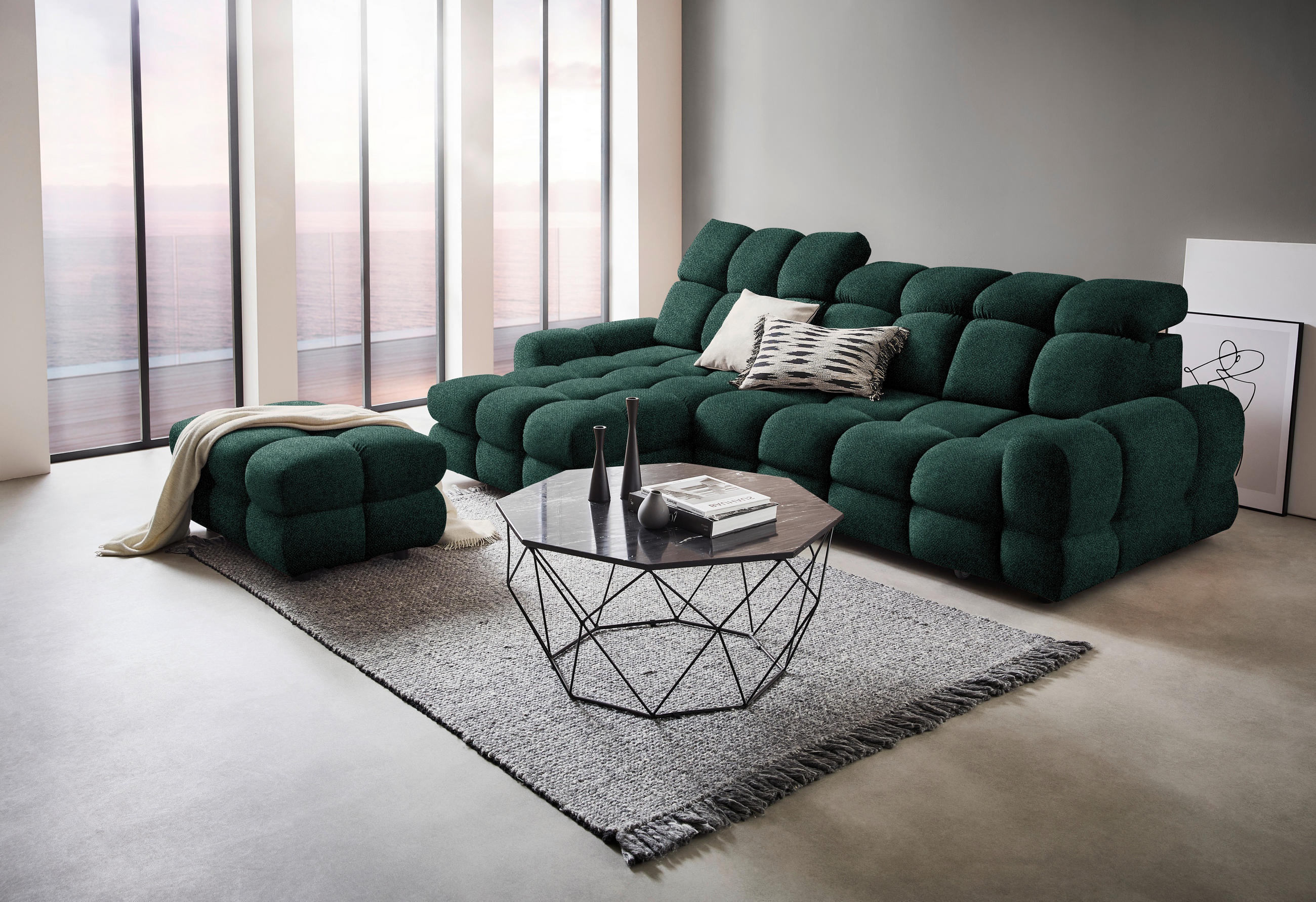 HÖRNSOFFA i velour mörkgrön  - svart/mörkgrön, Design, textil/plast (178/283cm) - Welnova