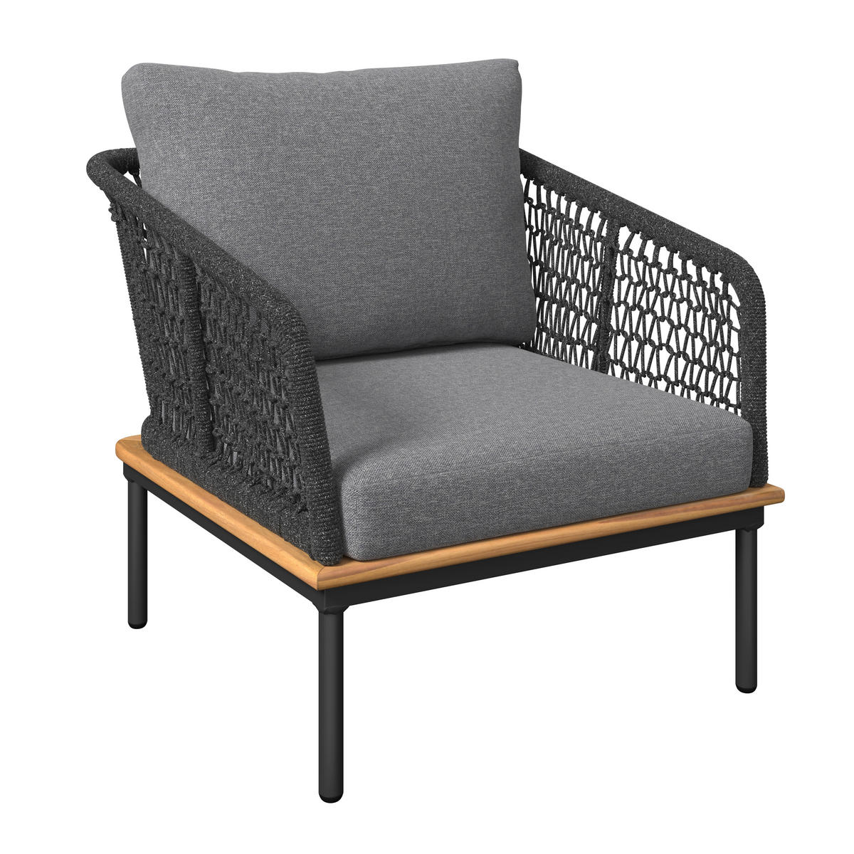 KERTI BÚTORSZETT 5 részes  - antracit/tíkfa színű, Modern, textil/fa - Ambia Garden