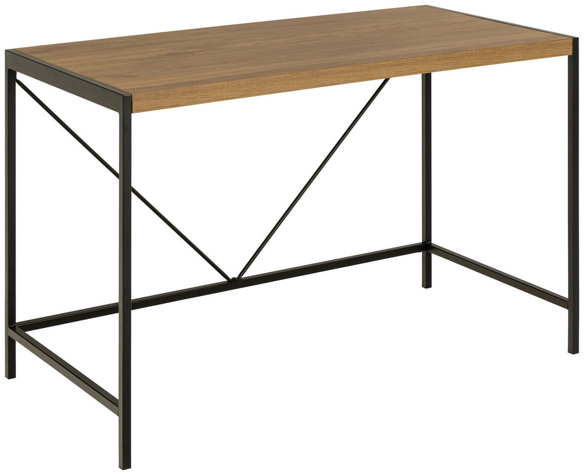 PISALNA MIZA kovina, leseni material črna, barve hrasta  - črna/barve hrasta, Design, kovina/leseni material (120/60/75cm) - MID.YOU
