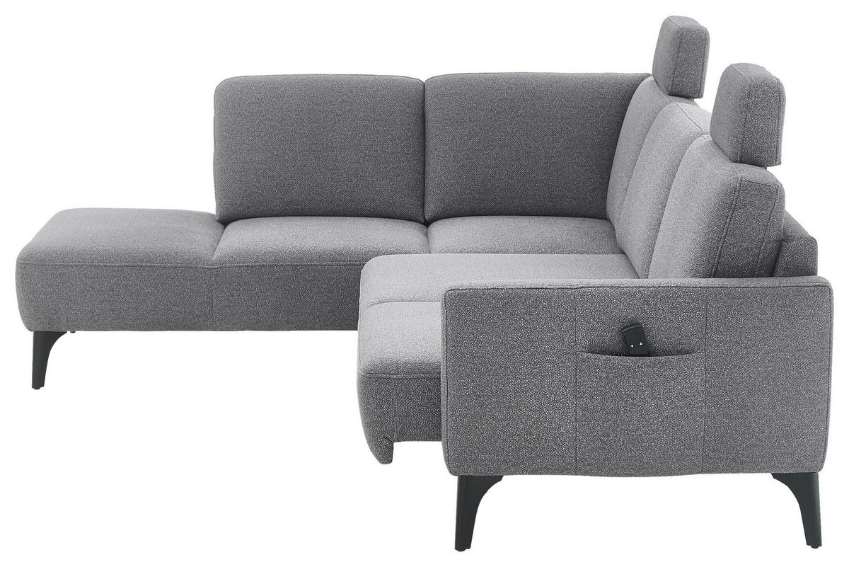 ECKSOFA Grau Flachgewebe  - Schwarz/Grau, KONVENTIONELL, Textil/Metall (218/255cm) - Elegando