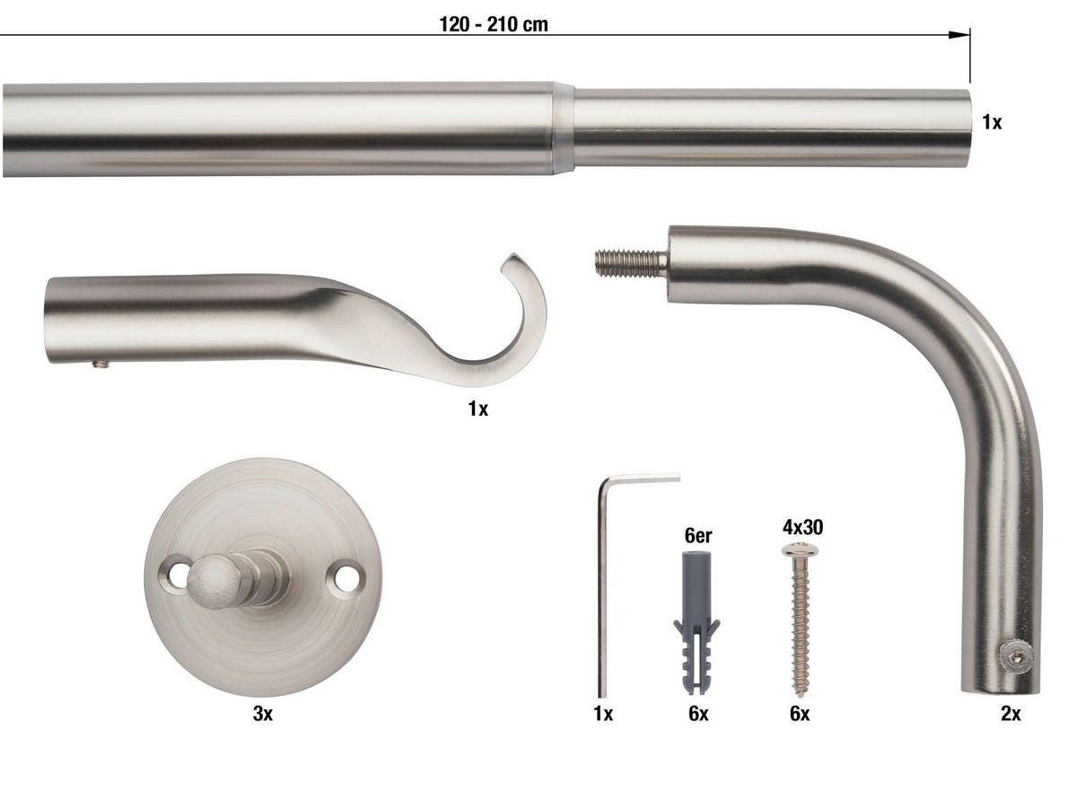 VORHANGSTANGENSET  120 cm  - Grau Hochglanz, Design, Metall (120cm)
