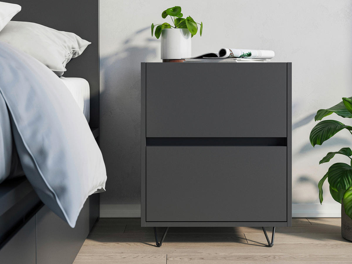 NACHTTISCH 51,2/65/42 cm  - Graphitfarben/Schwarz, Basics, Holzwerkstoff/Metall (51,2/65/42cm) - MID.YOU