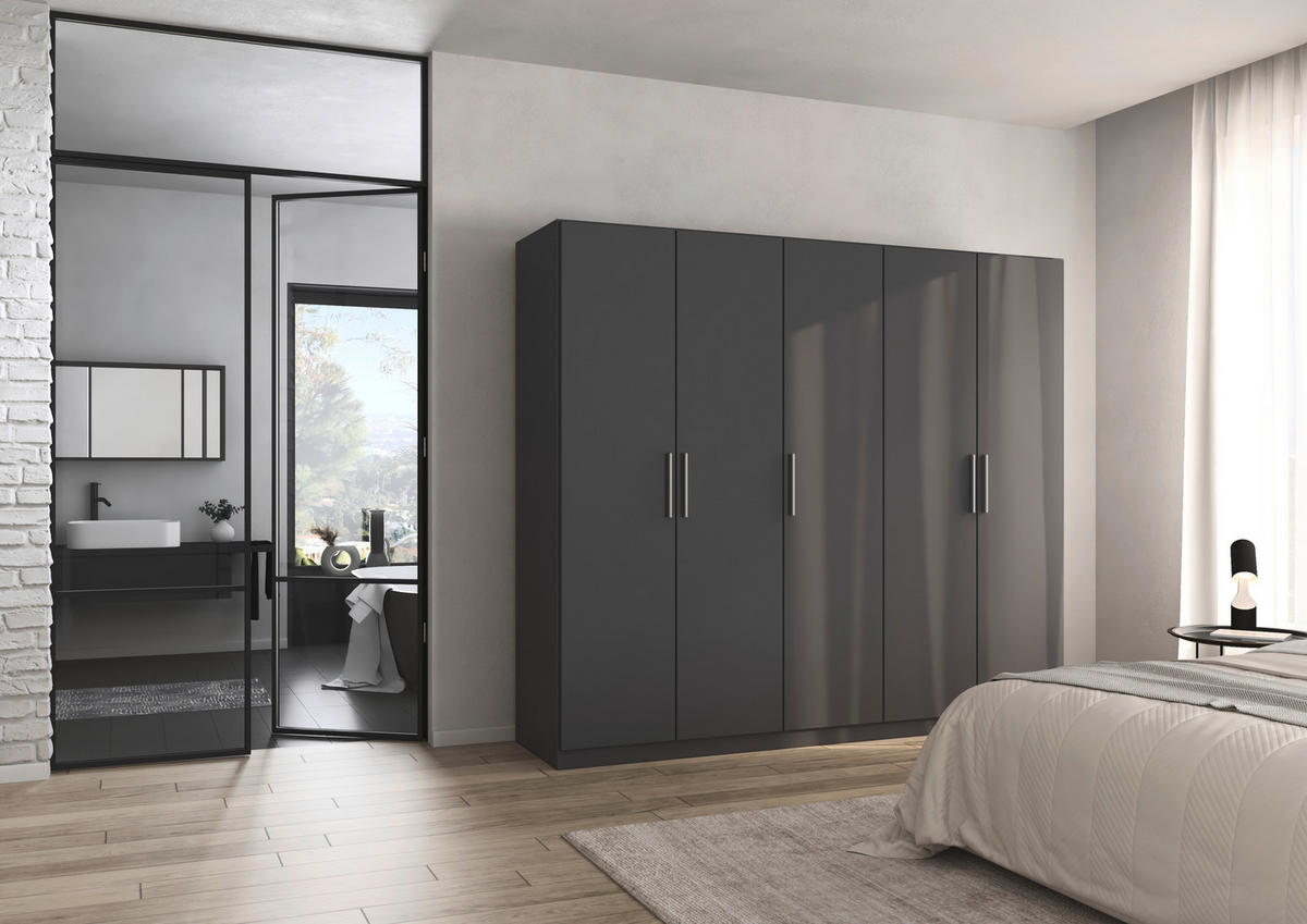 DREHTÜRENSCHRANK 226/197/54 cm,  in Grau, 5-türig  - Alufarben/Grau, KONVENTIONELL, Holzwerkstoff/Kunststoff (226/197/54cm) - home24