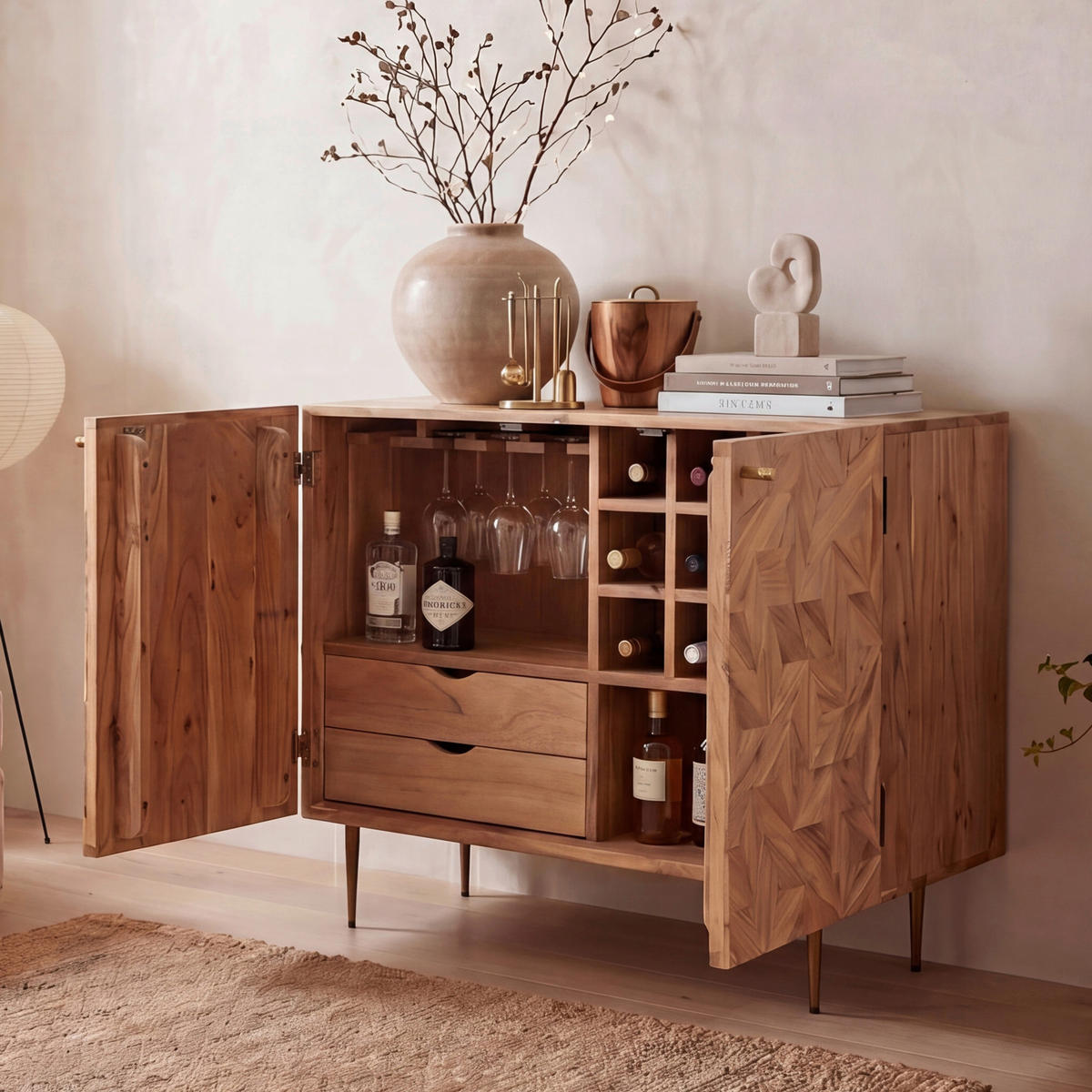 BAR Akaziefarben  - Goldfarben/Akaziefarben, Design, Holz/Metall (90/45/78cm) - Livetastic
