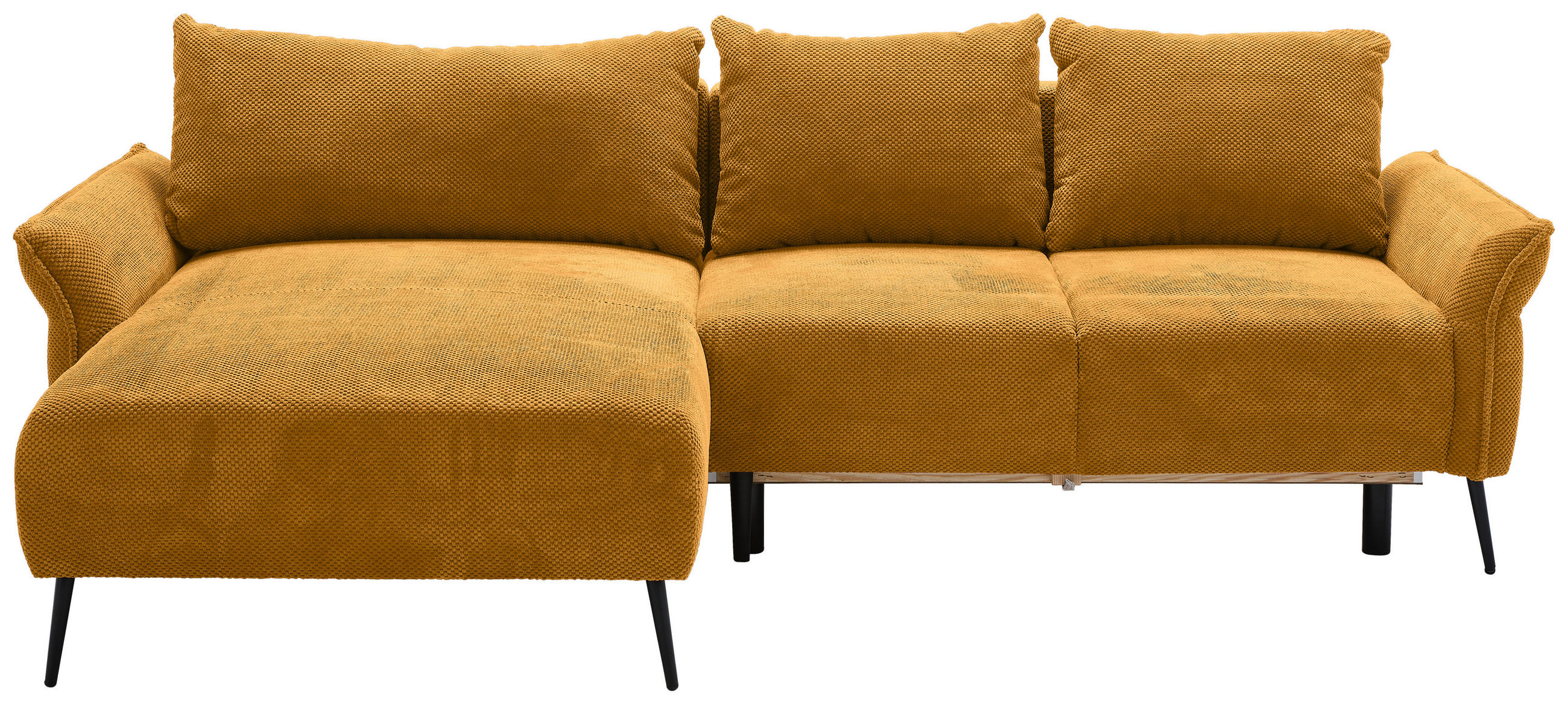 HÖRNSOFFA i chenille currygul  - currygul/svart, Klassisk, metall/textil (164/255cm) - MID.YOU