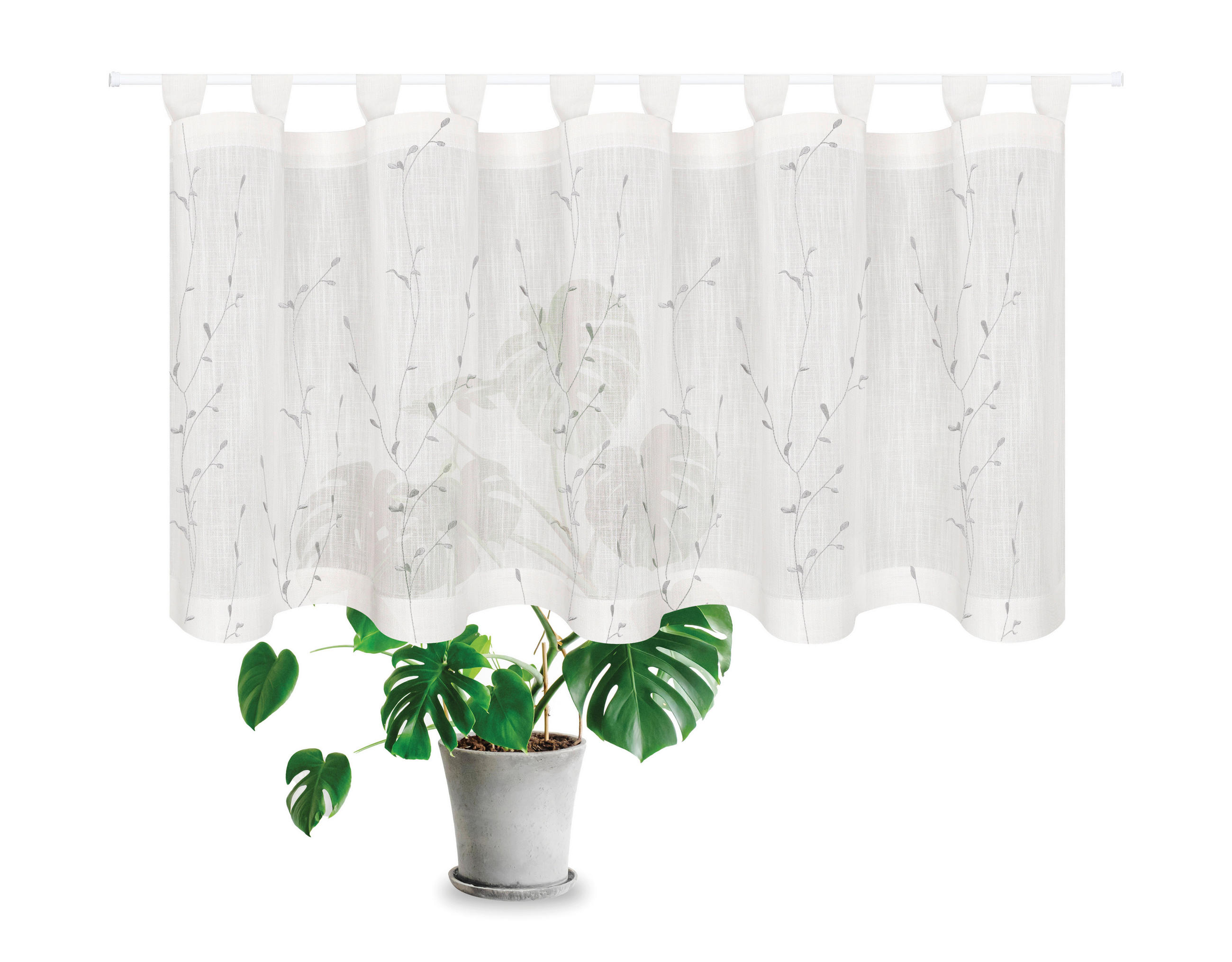 Thumbnail - Xxxl Kurzgardine, Grau, Textil, Floral, 150x50 cm, Gots, Wohntextilien, Gardinen & Vorhänge, Fertiggardinen, Scheibengar...