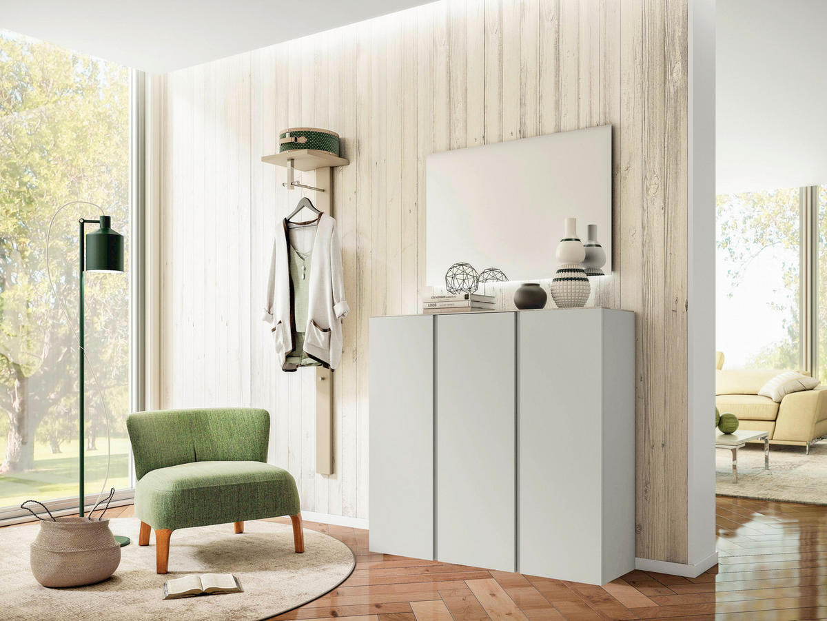 SCHUHSCHRANK Weiß  - Weiß, Design, Glas/Holzwerkstoff (120/110/33cm) - Moderano