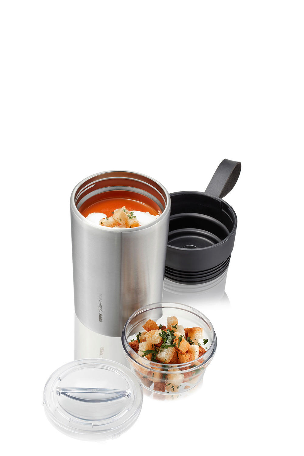 LUNCHBOX - Edelstahlfarben/Schwarz, Design, Leder/Kunststoff (10,5/18/10,5cm) - Gefu