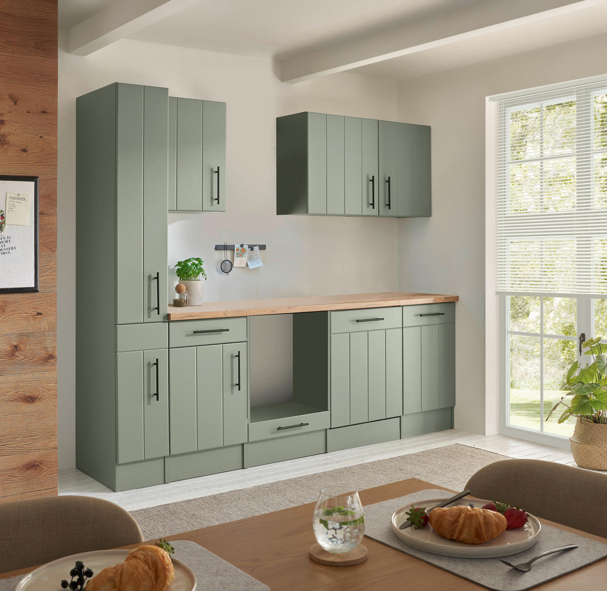 KÜCHENLEERBLOCK 250 cm   in Wildeiche, Schilfgrün  - Schilfgrün/Wildeiche, Trend, Holzwerkstoff/Metall (250cm) - Respekta