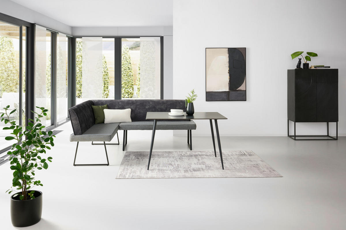 ECKBANK 155/205 cm Mikrofaser, Leinenoptik Dunkelgrau Pappel Sperrholz   - Dunkelgrau/Schwarz, KONVENTIONELL, Holz/Textil (155/205cm) - MID.YOU