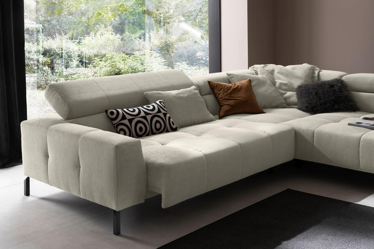 ECKSOFA in Cord Naturfarben  - Schwarz/Naturfarben, Konventionell, Textil/Metall (311/219cm) - Hom`in