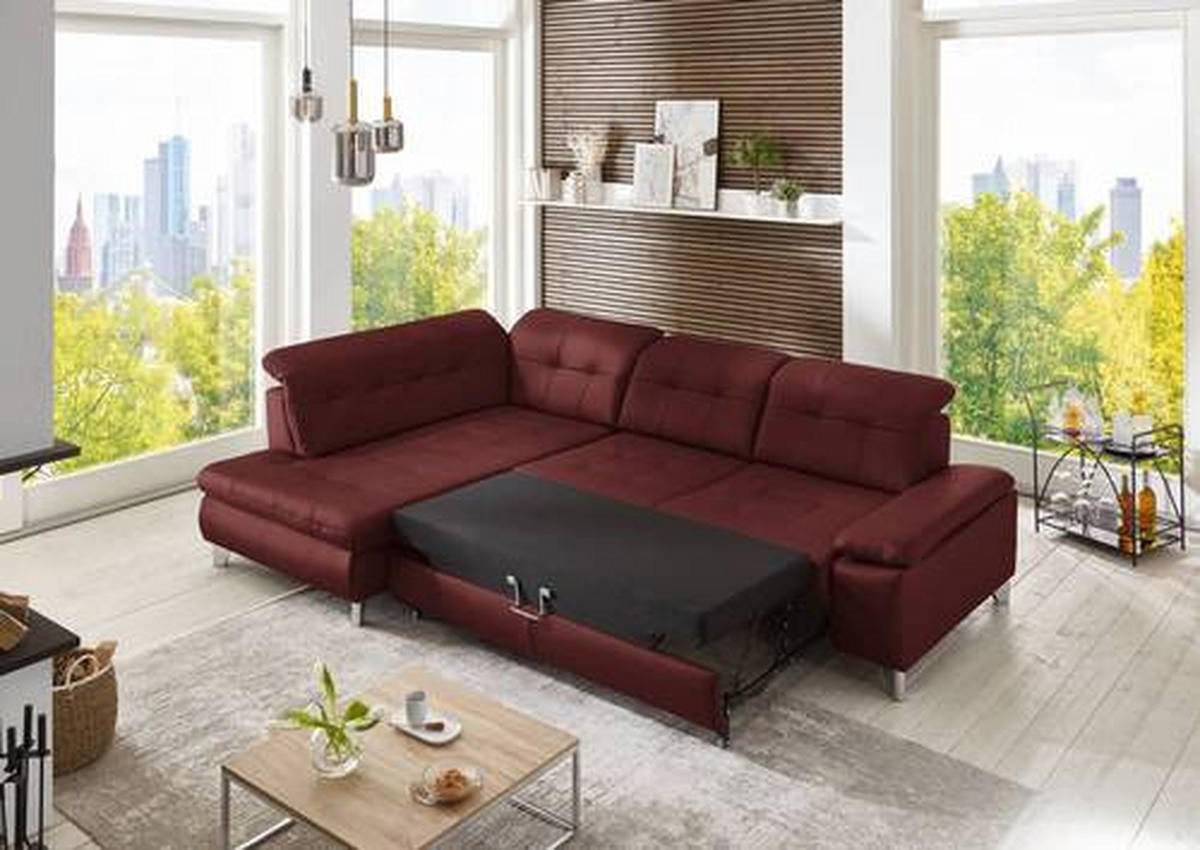 ECKSOFA in Echtleder Brombeere  - Brombeere, Basics, Leder/Metall (211/309cm) - Beldomo Speed