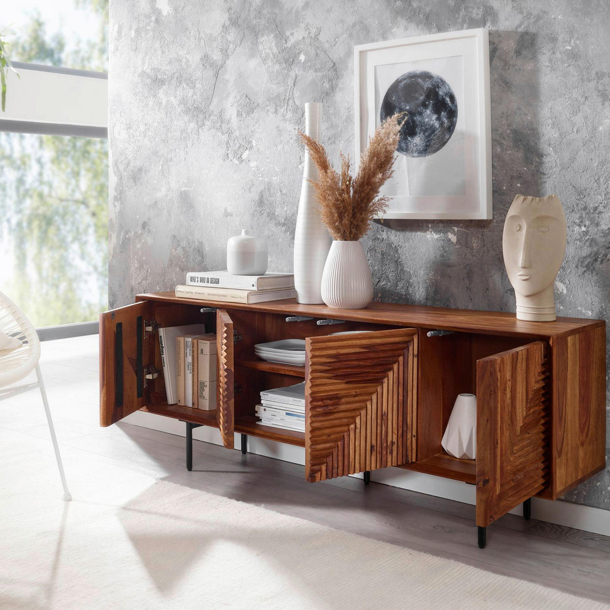 SIDEBOARD  in 140/54/33 cm  - Sheeshamfarben/Schwarz, Design, Holz/Metall (140/54/33cm) - MID.YOU
