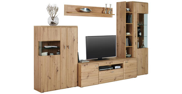WOHNWAND in Eichefarben - Eichefarben/Silberfarben, KONVENTIONELL, Glas/Holzwerkstoff (330/205/51cm) - Cantus