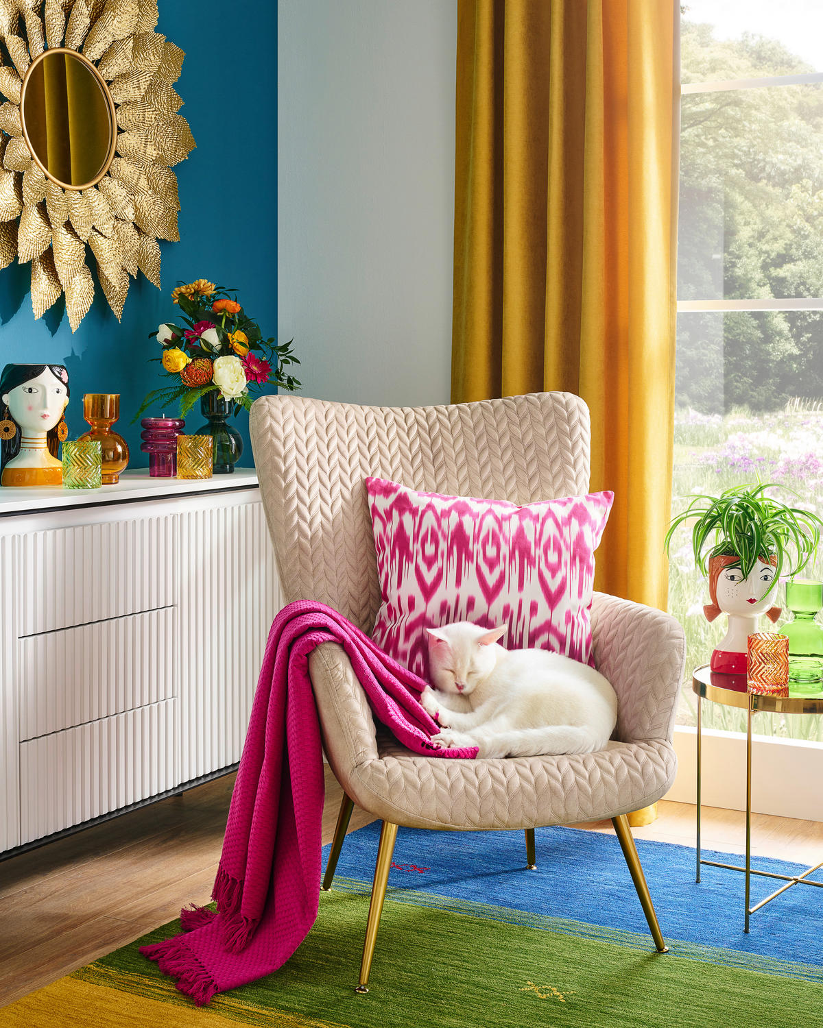 KRESLO UŠIAK, kov, textil, béžová - zlatá/béžová, Design, kov/textil (74/96/83cm) - Ambia Home