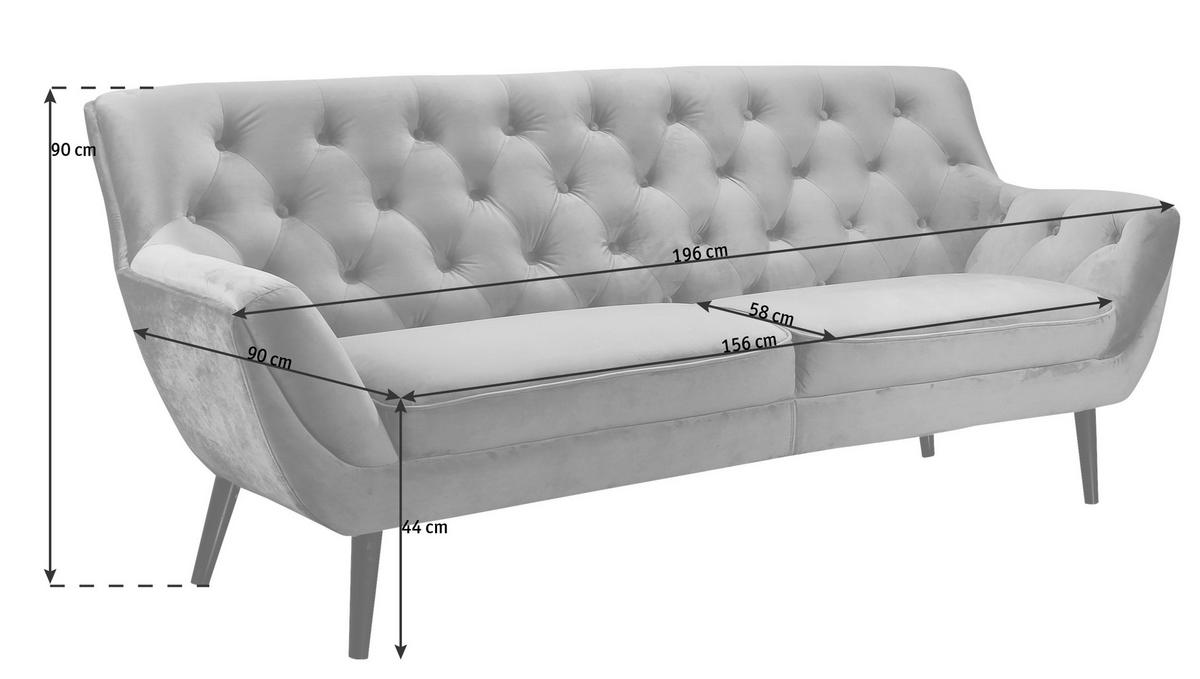 CHESTERFIELD SOFA siva, crna  - siva/crna, Trendi, tekstil (196/90/90cm) - Stylife