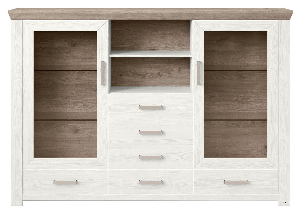 HIGHBOARD  in 184,1/126,6/44,2 cm  - Eichefarben/Weiß, Design, Glas/Holzwerkstoff (184,1/126,6/44,2cm) - SetOne by Musterring