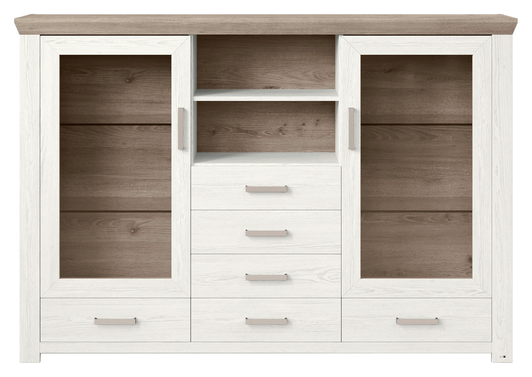 Thumbnail - SetOne by Musterring Highboard, Weiß, Eiche, Metall, 5 Fächer, 6 Schubladen, 184.1x126.6x44.2 cm, Beimöbel erhältlich, W...