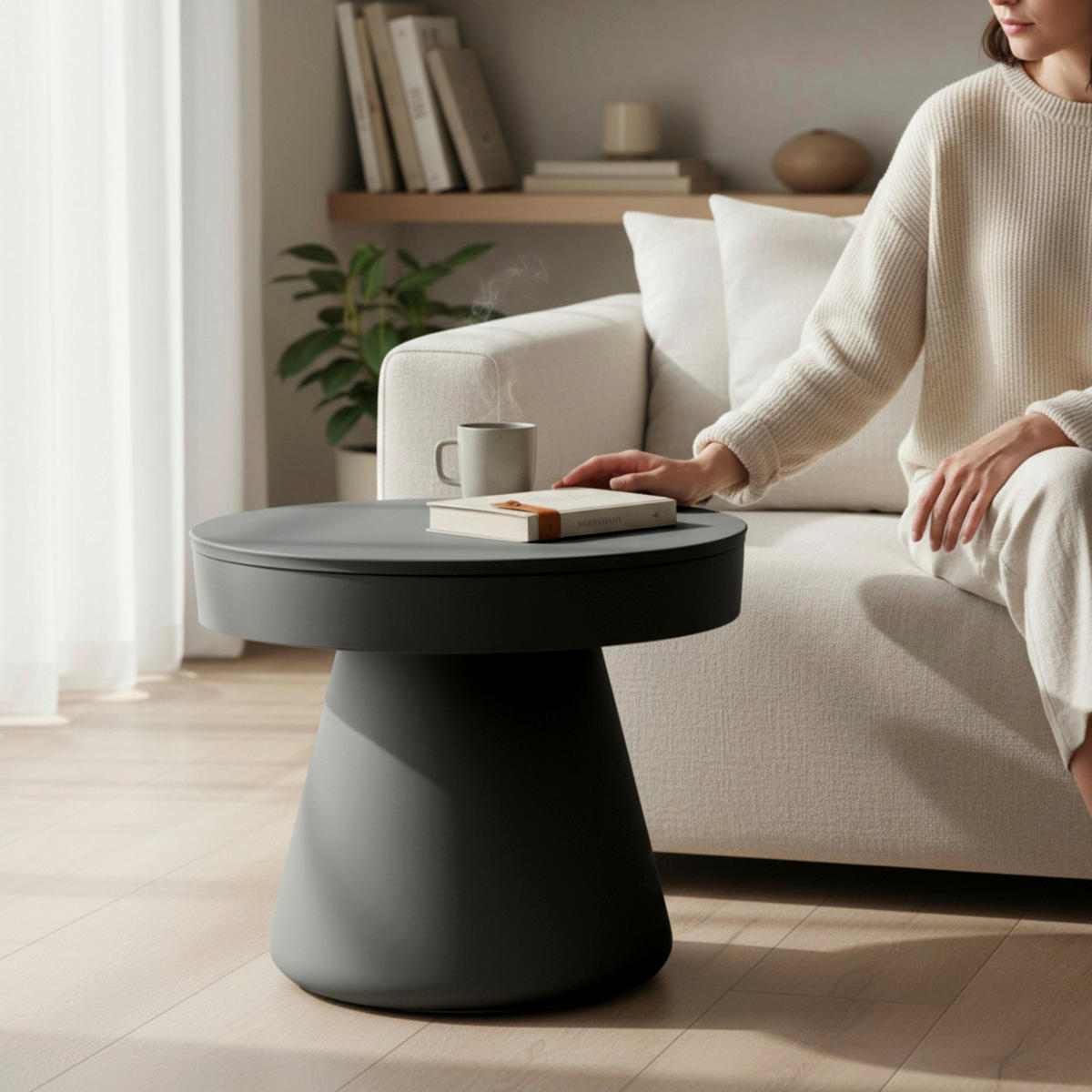 BEISTELLTISCH 50/50/40 cm Graphitfarben rund  - Graphitfarben, Design, Metall (50/50/40cm)