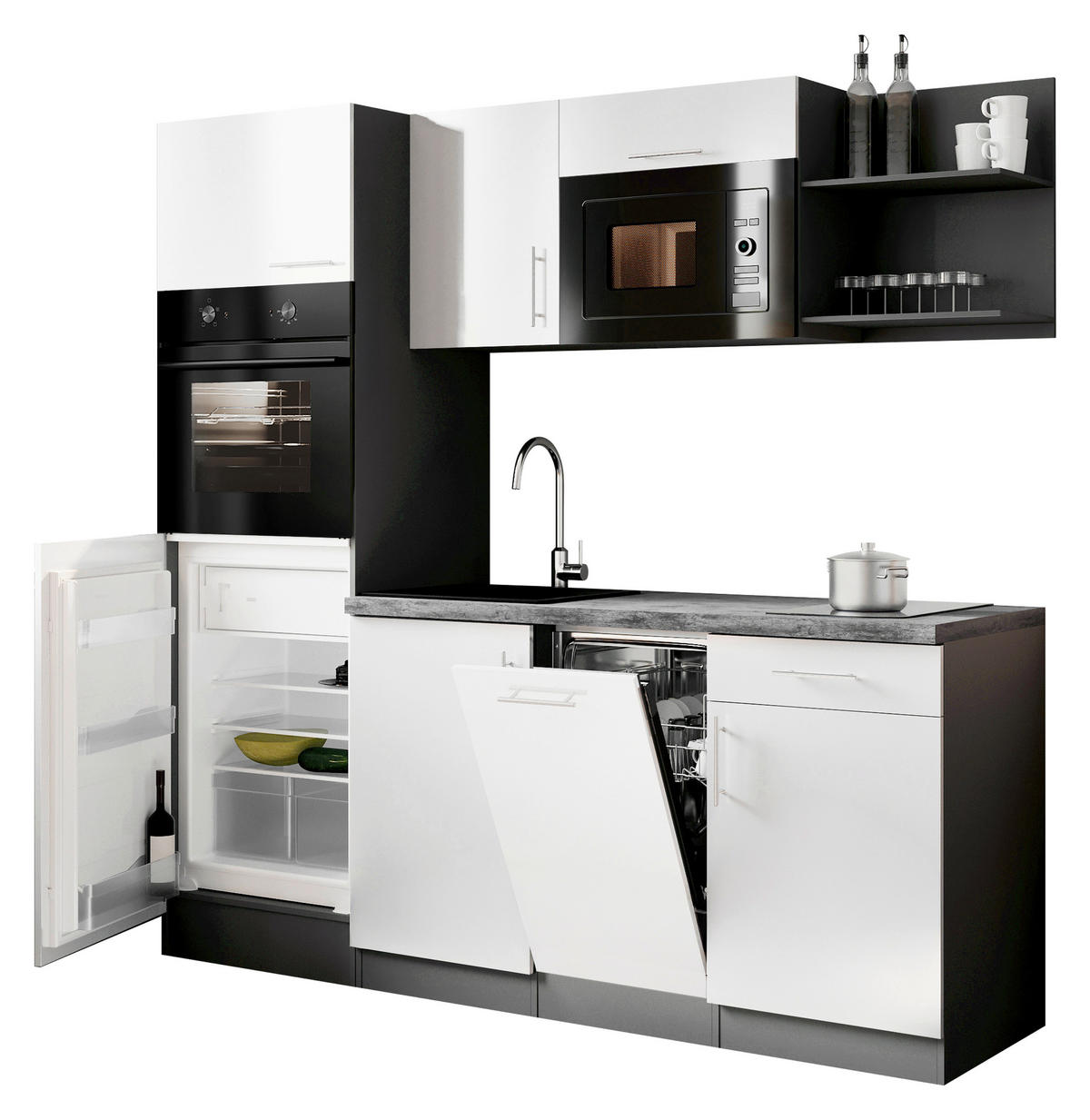 KÜCHENBLOCK Oliver 205 cm  in Weiß  - Weiß/Grau, Trend, Holzwerkstoff/Metall (205cm) - Respekta