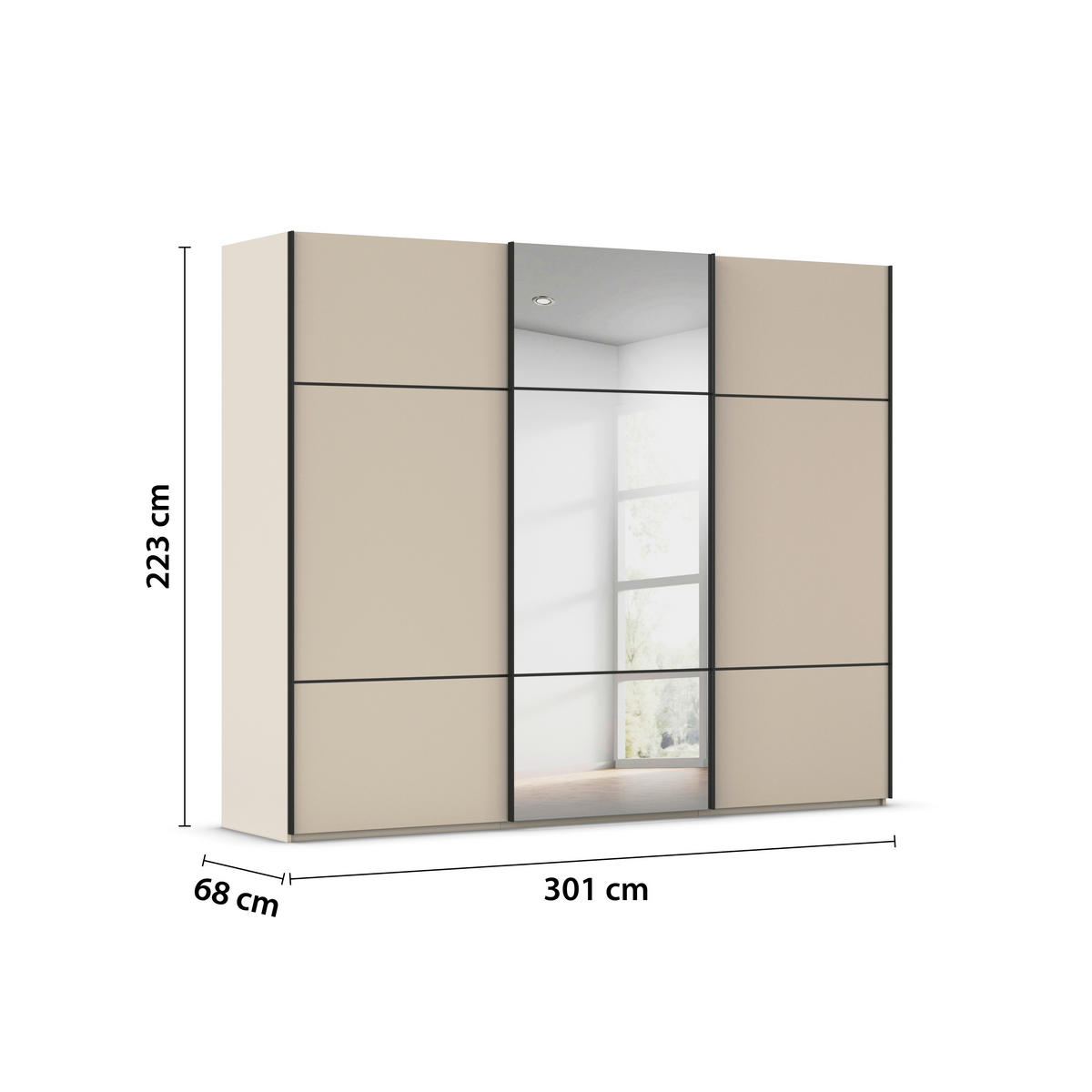 SCHWEBETÜRENSCHRANK in Champagner  - Champagner/Schwarz, Konventionell, Glas/Holzwerkstoff (301/223/68cm) - Novel