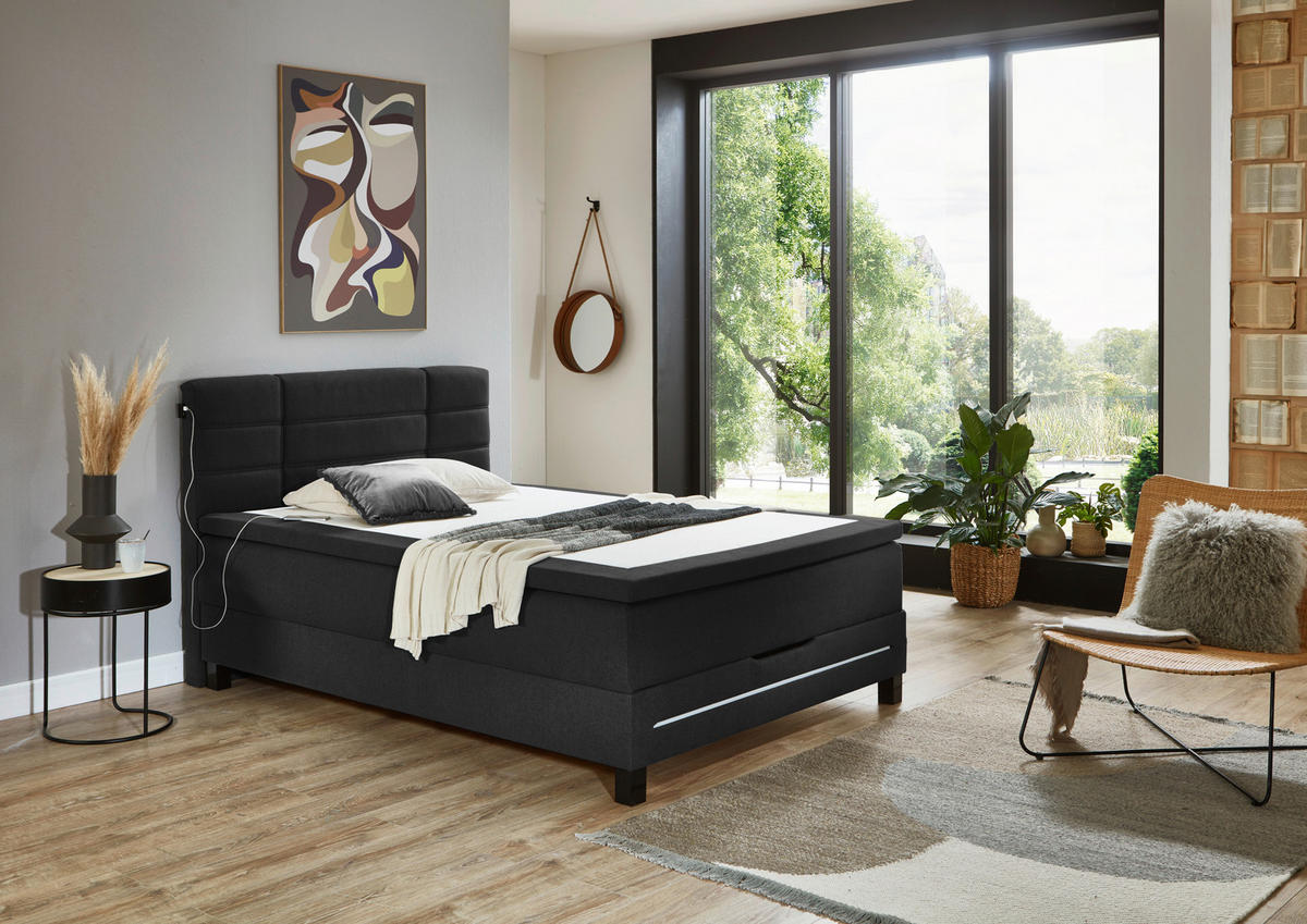 BOXSPRINGBETT 140/200 cm  in Anthrazit  - Anthrazit/Schwarz, Konventionell, Holzwerkstoff/Kunststoff (140/200cm) - Carryhome