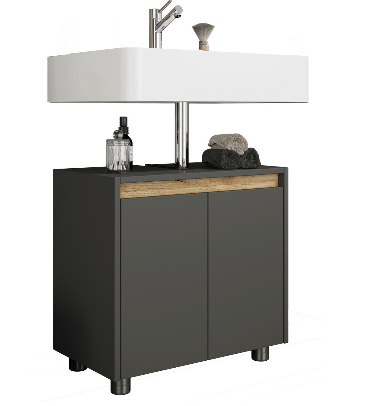 WASCHBECKENUNTERSCHRANK 57/55/33 cm  - Honigeiche/Anthrazit, Trend, Holzwerkstoff/Kunststoff (57/55/33cm) - MID.YOU