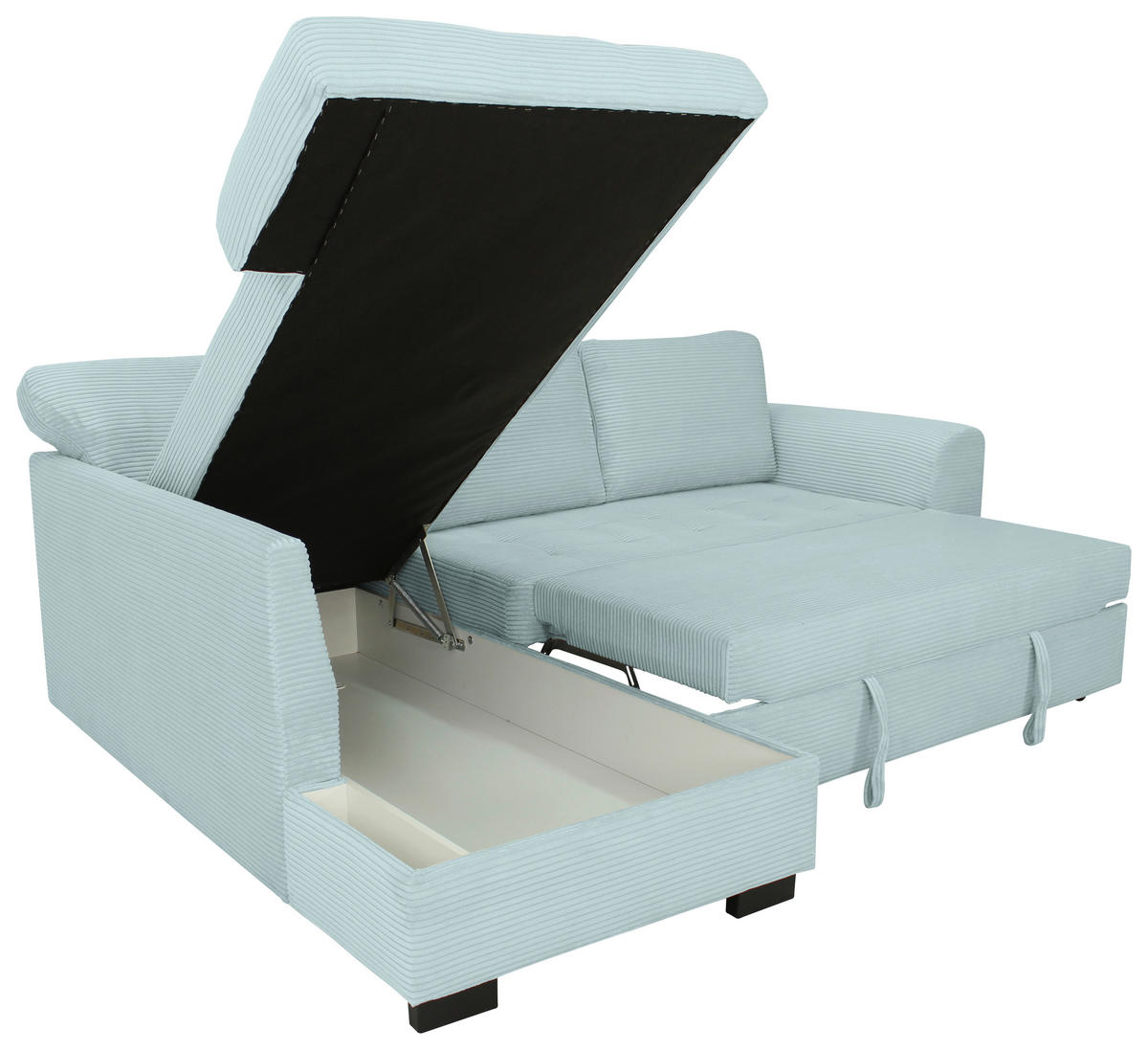 ECKSOFA JOHN Grasgrün Cord Rückenkissen, Bettkasten, Liegefläche im Originalstoff  - Schwarz/Grasgrün, Trend, Kunststoff/Textil (178/239cm) - P & B