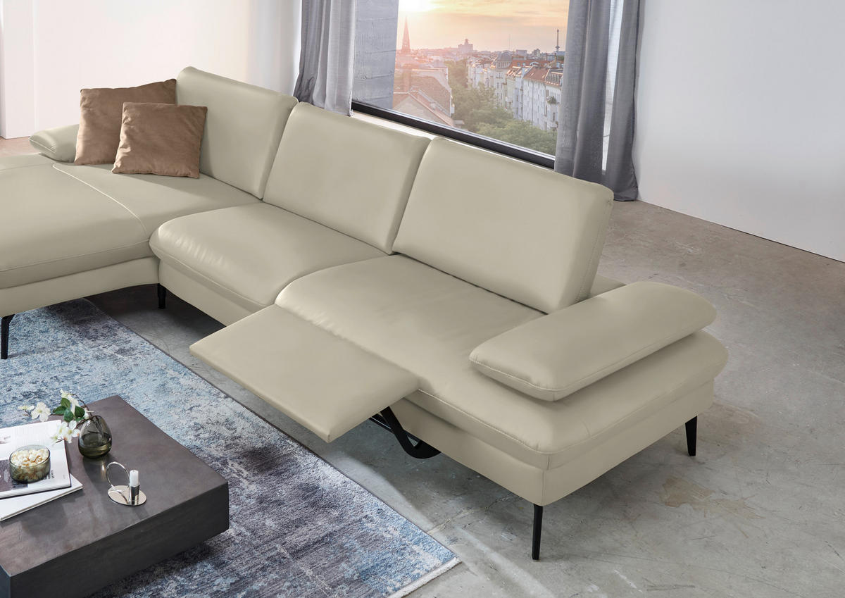ECKSOFA in Echtleder Ecru  - Ecru/Schwarz, Design, Leder/Metall (157/325cm) - Dieter Knoll