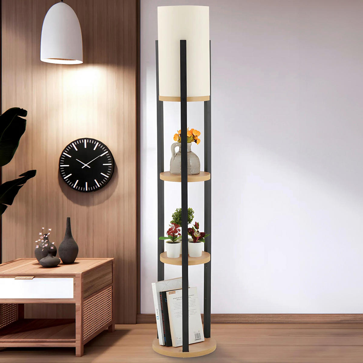 STEHLEUCHTE 21/135 cm    - Creme/Schwarz, Design, Holzwerkstoff/Kunststoff (21/135cm) - P & B