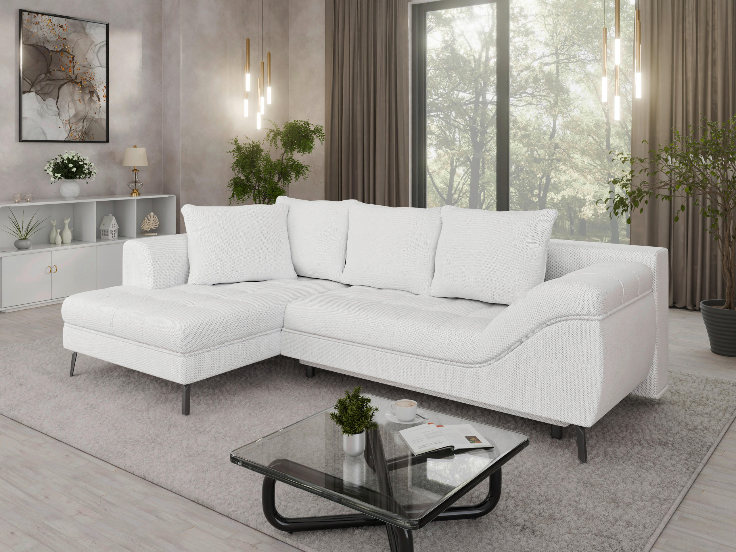 Ecksofa inkl. Funktionen Beige Webstoff  - Beige/Schwarz, MODERN, Textil/Metall (177/279cm) - Stylife