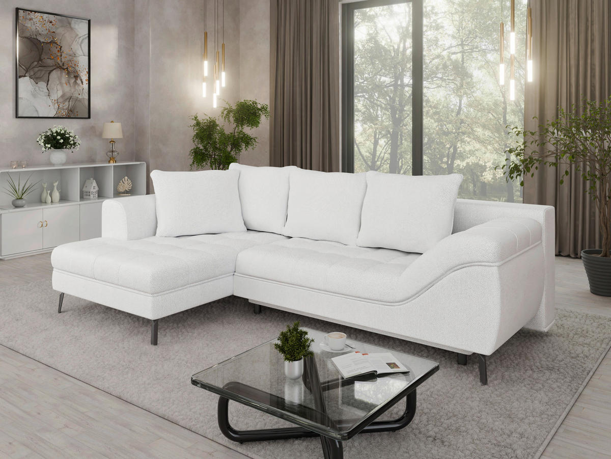 Ecksofa inkl. Funktionen Beige Webstoff  - Beige/Schwarz, MODERN, Textil/Metall (177/279cm) - Stylife