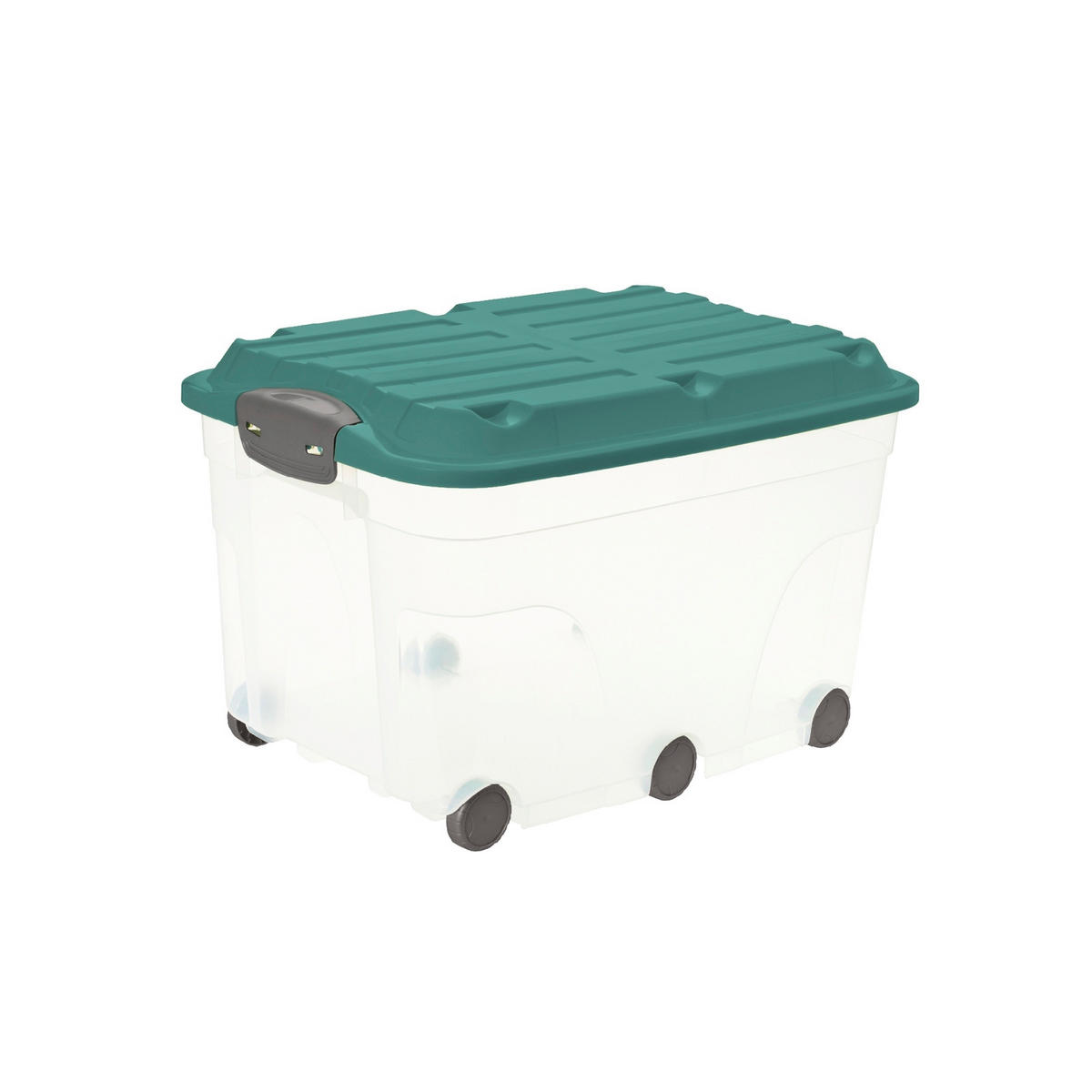 BOX MIT DECKEL ROLLER 6  - Transparent/Grün, Basics, Kunststoff (59,5/40/37cm) - Rotho