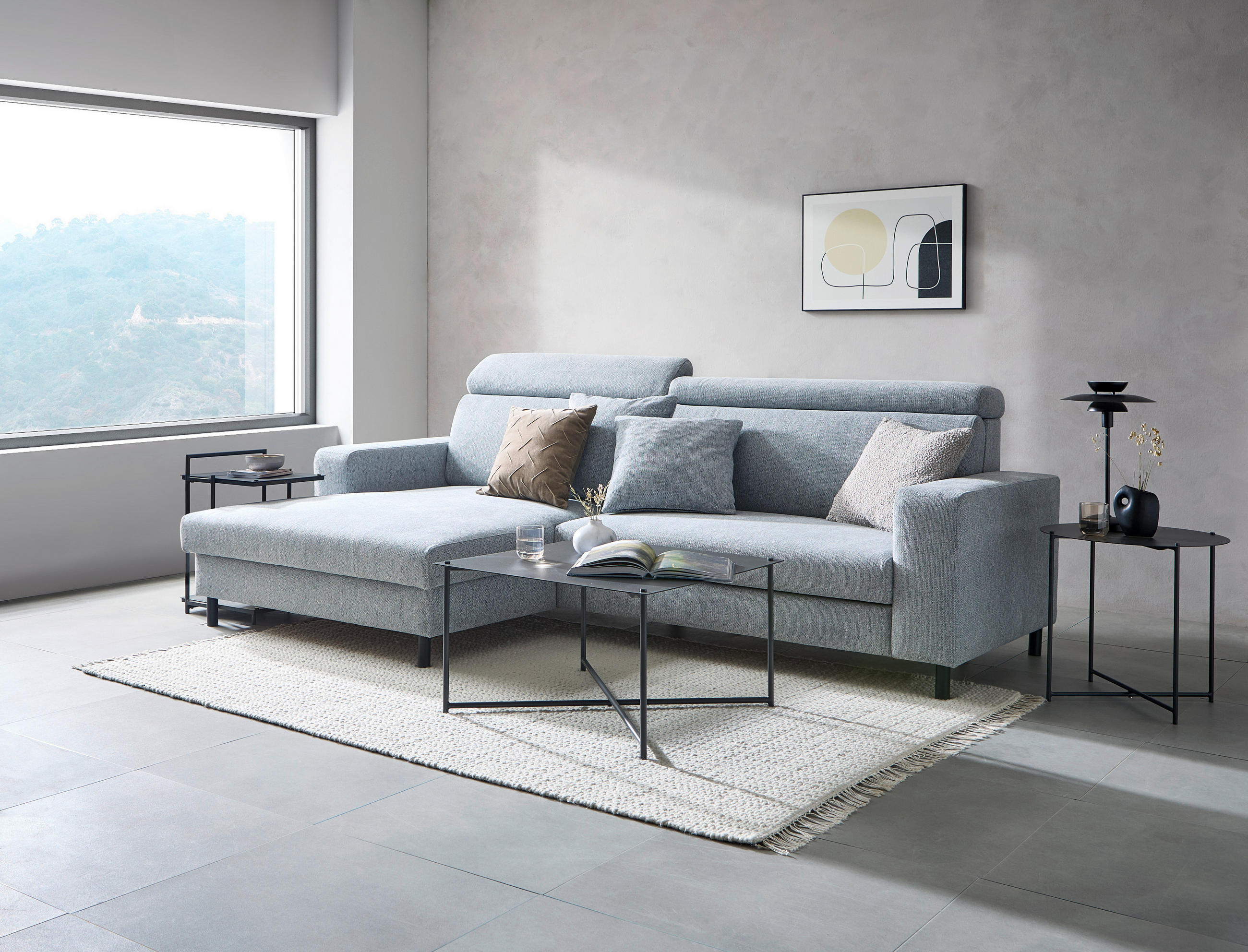 ECKSOFA Grau Flachgewebe  - Schwarz/Grau, Design, Textil/Metall (166/262cm) - Xora
