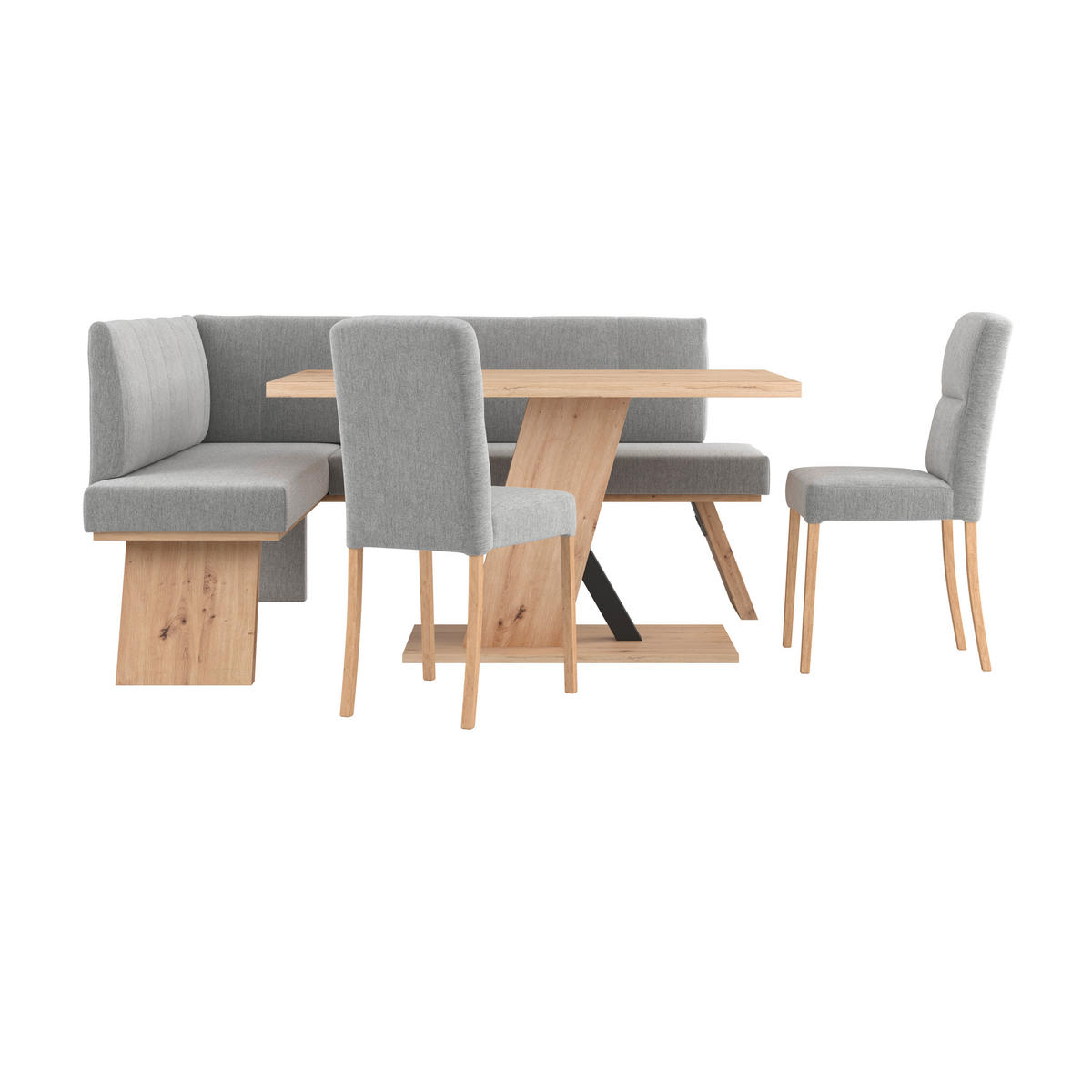 ECKBANK 140/160 cm Webstoff Hellgrau   - Eichefarben/Hellgrau, KONVENTIONELL, Textil (140/160cm)