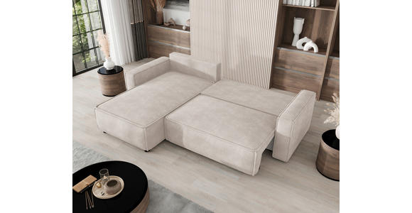 ECKSOFA Naturfarben Cord Zierkissen, Rückenkissen, Bettkasten, Schlaffunktion, Rücken echt, Liegefläche im Originalstoff  - Schwarz/Naturfarben, MODERN, Kunststoff/Textil (190/280cm) - Carryhome