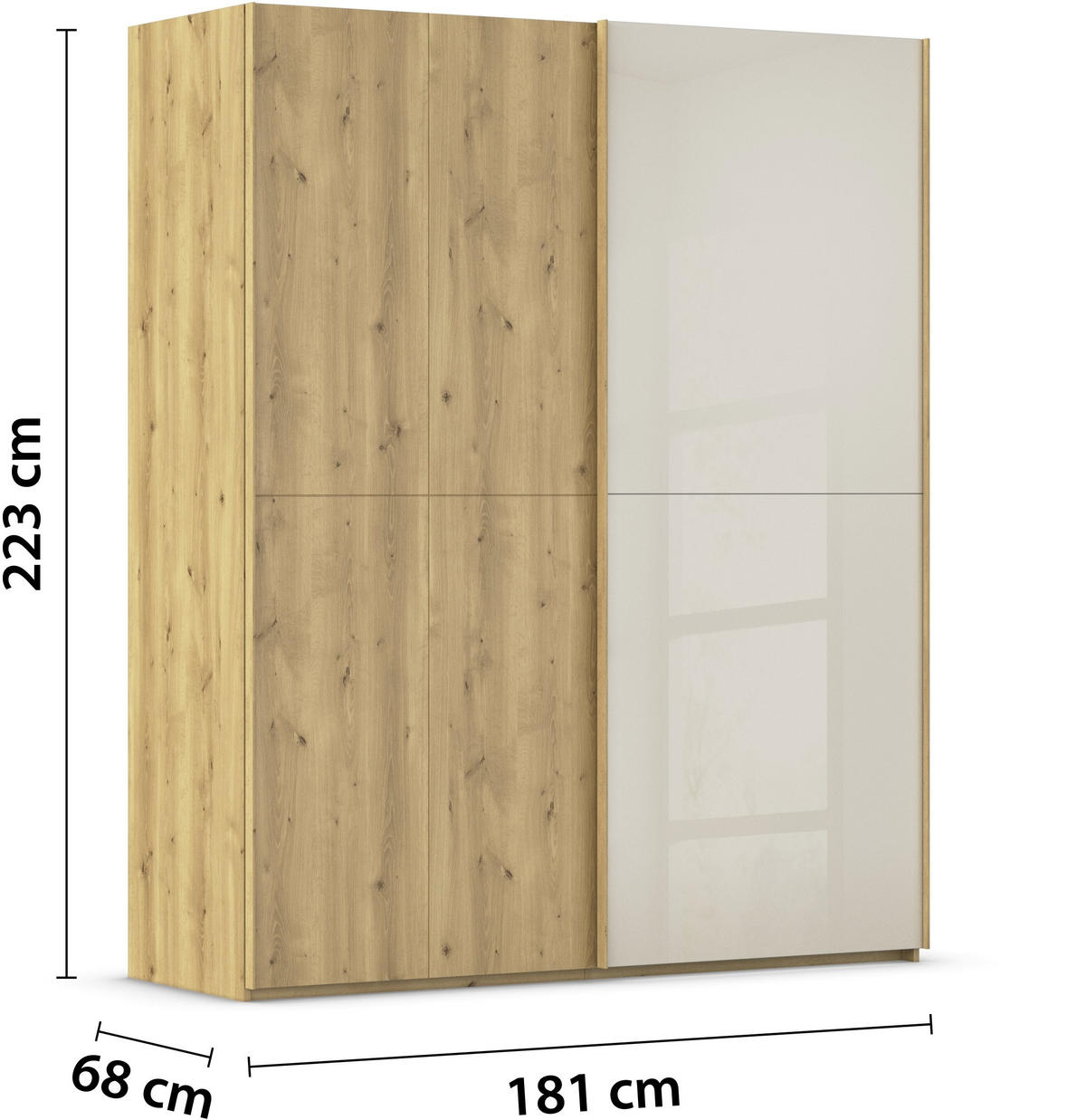 SCHWEBETÜRENSCHRANK 180/223/68 cm 2-türig Eichefarben, Champagner  - Champagner/Eichefarben, Design, Glas/Holz (180/223/68cm) - Novel