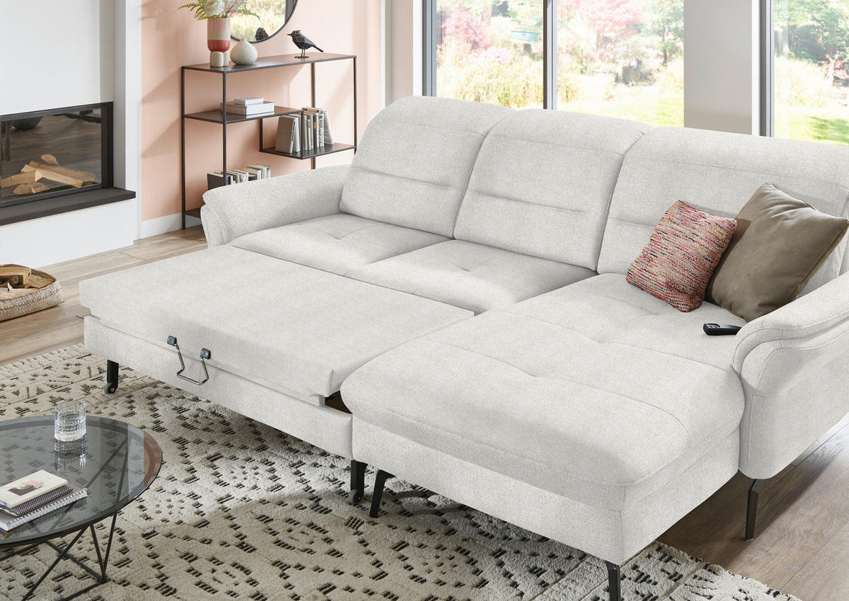 ECKSOFA in Flachgewebe Weiß  260/181 cm  - Schwarz/Weiß, KONVENTIONELL, Textil/Metall (260/181cm) - Beldomo Speed