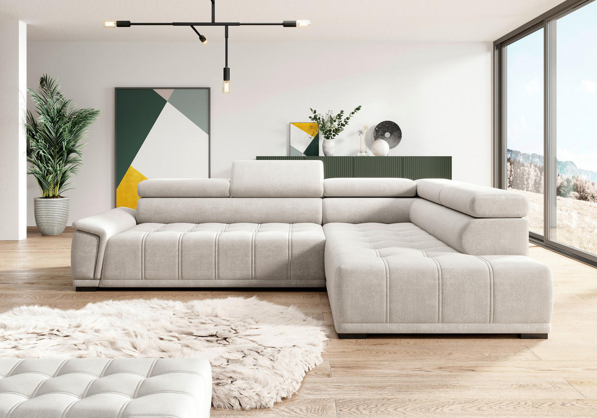 HÖRNSOFFA i chenille, vävt tyg gråvit  - gråvit/svart, Modern, textil/plast (283/106cm) - MID.YOU