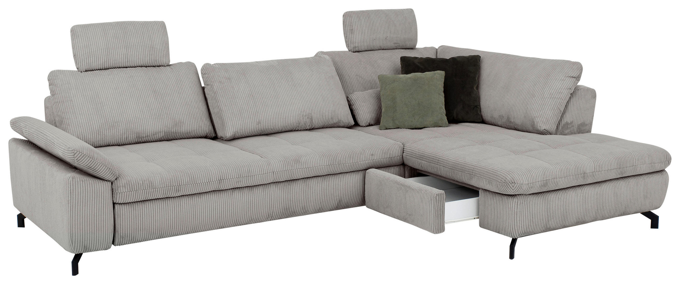 ECKSOFA in Cord, Velours Grau  - Schwarz/Grau, Design, Textil/Metall (291/197cm) - Beldomo Style