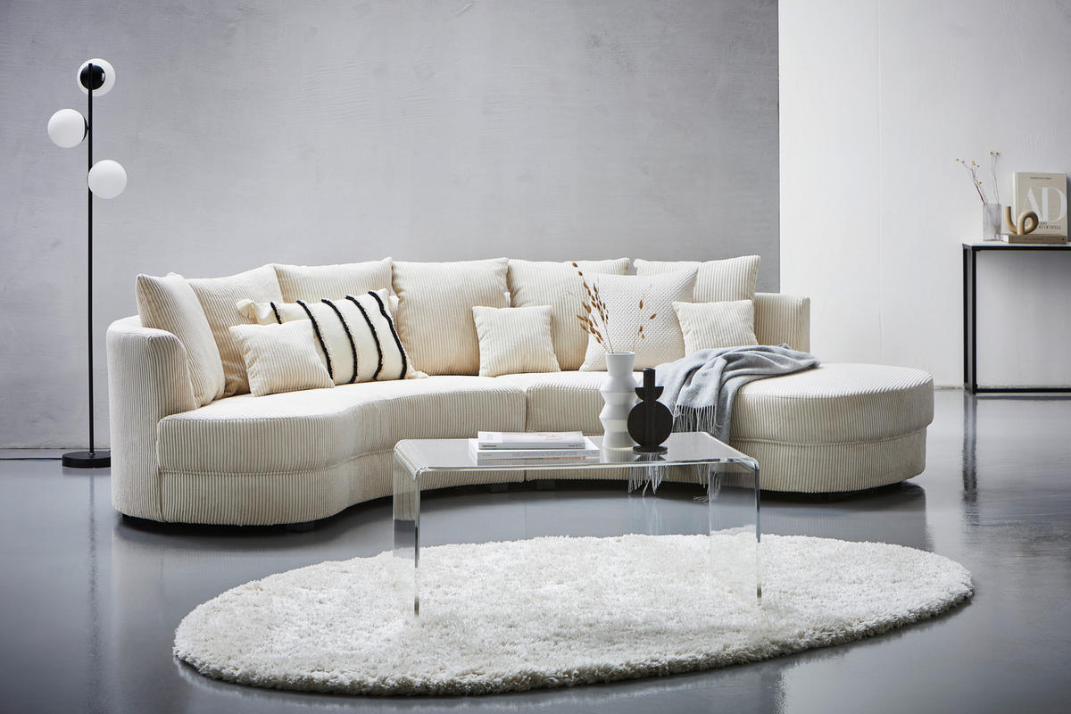 Wohnlandschaft inkl. Hocker in Cord Beige  - Beige/Schwarz, Design, Kunststoff/Textil (300/160cm) - Livetastic