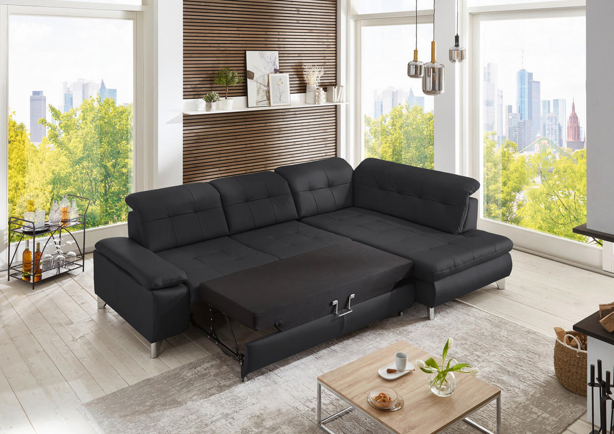 ECKSOFA Echtleder Anthrazit  - Anthrazit/Alufarben, Design, Leder/Metall (309/211cm) - Beldomo Speed