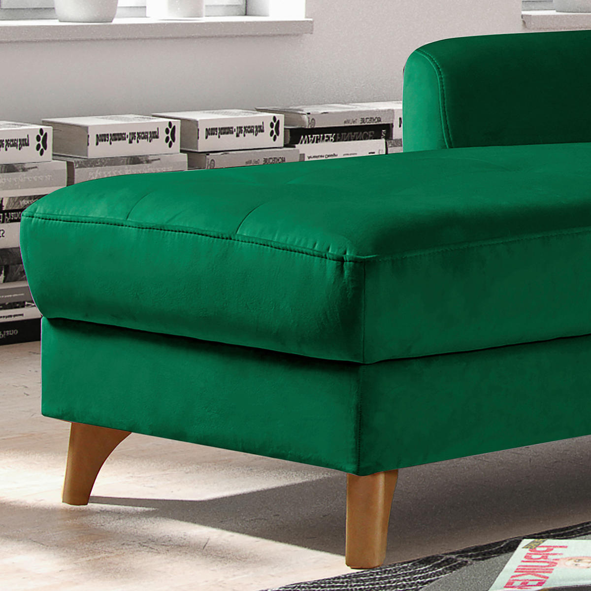 ECKSOFA Dunkelgrün Samt  - Dunkelgrün/Buchefarben, Design, Holz/Textil (168/238cm) - Livetastic