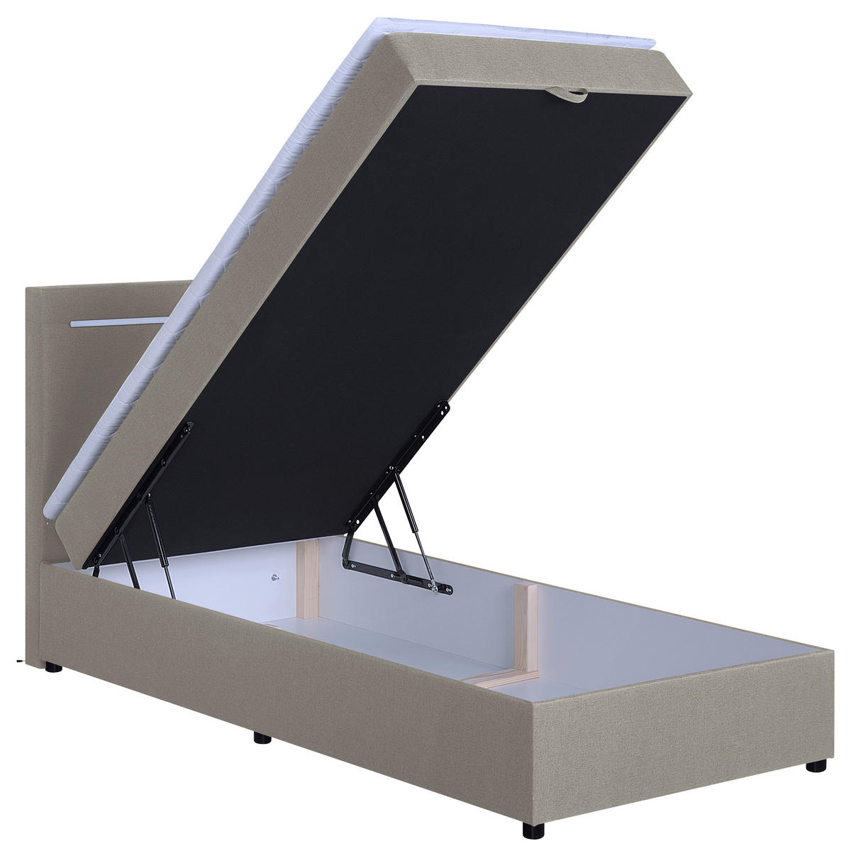 BOXBETT 100/200 cm,  in Beige, Bettkasten, Topper, Kopfteilbeleuchtung,  - Beige/Schwarz, MODERN, Kunststoff/Textil (100/200cm) - MID.YOU