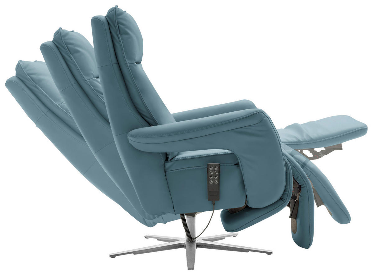 RELAXSESSEL in Leder Blau  - Blau/Edelstahlfarben, Design, Leder/Metall (79-83/116/87-176cm) - Valdera