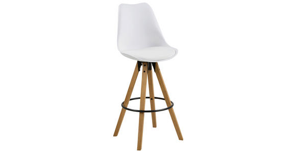 BARHOCKER Lederlook Weiß, Eichefarben - Eichefarben/Schwarz, Design, Holz/Kunststoff (48/112/56cm) - Carryhome