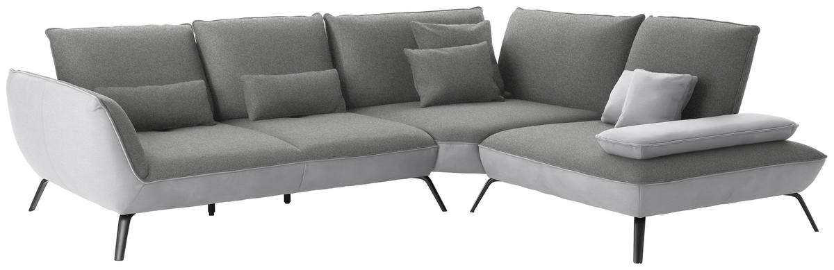 ECKSOFA in Flachgewebe Hellgrau  - Hellgrau/Schwarz, Design, Textil/Metall (310/250cm) - Moderano