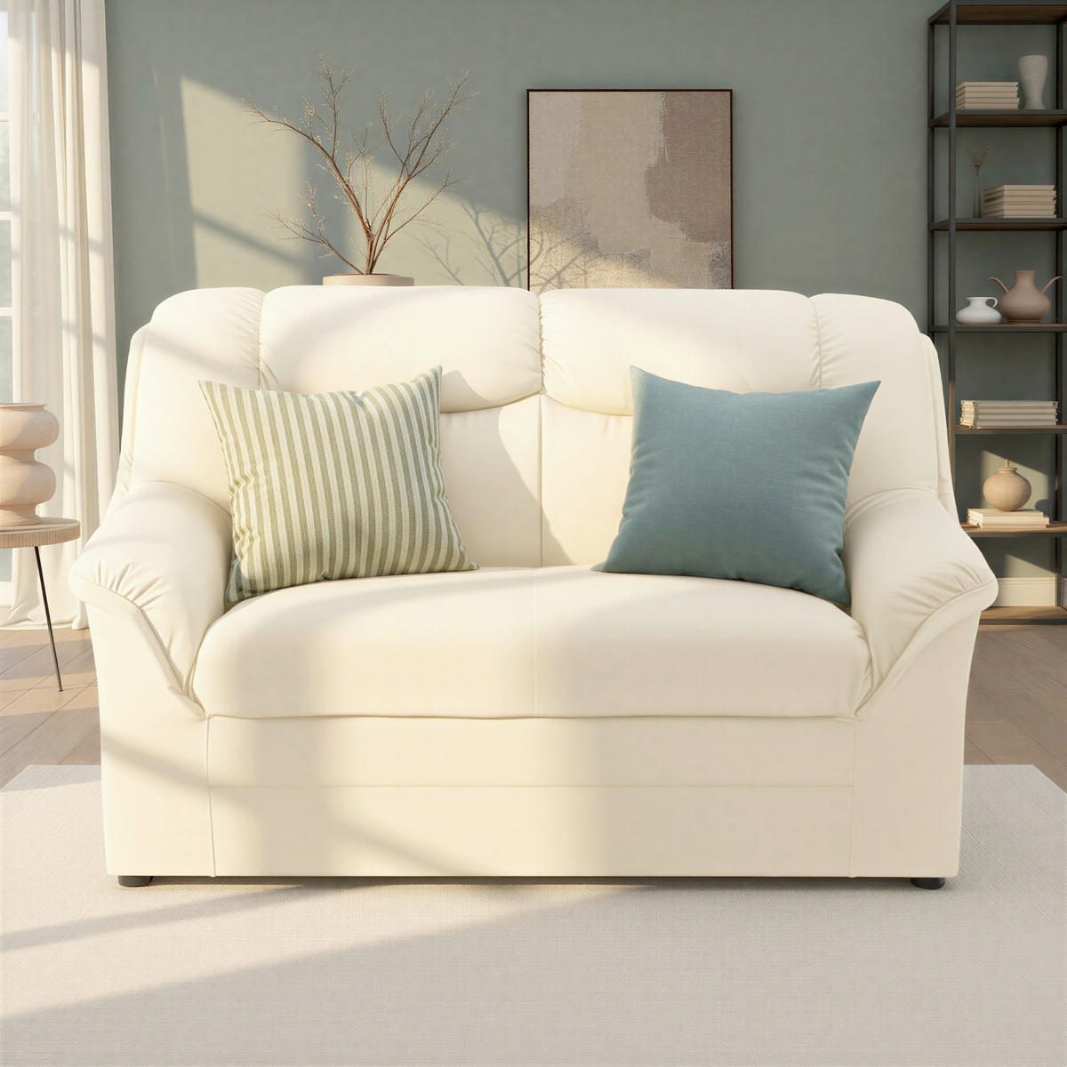 2-SITZER-SOFA BERLIN FK Lederlook Beige  - Beige/Schwarz, KONVENTIONELL, Kunststoff/Textil (144/89/87cm) - MID.YOU