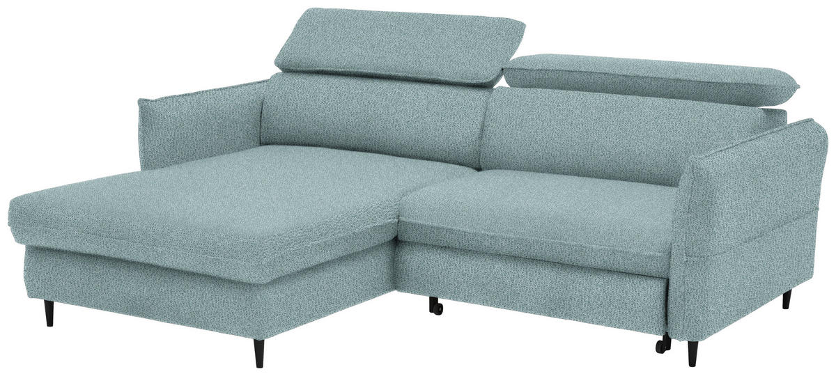 ECKSOFA inkl. Funktionen Hellblau Flachgewebe  - Schwarz/Hellblau, Design, Holz/Textil (185/232cm) - Stylife