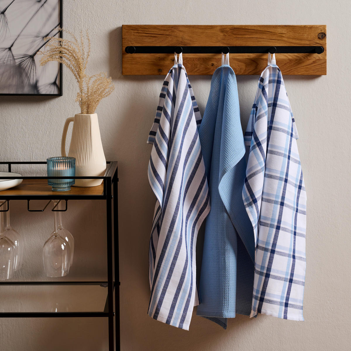 Set Prosoape De Vase 3 piese albastru  - albastru, Design, textil (50/70cm) - Esposa